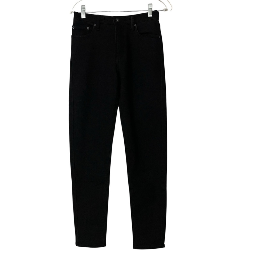 Uniqlo Women’s Slim Tapered High Rise EZY Denim Jeans Black Elastic Waist 24-27